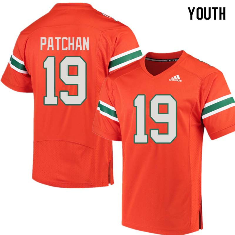 Youth Miami Hurricanes #19 Scott Patchan College Football Jerseys Sale-Orange - Click Image to Close